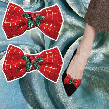 2 броя, женски скоби за обувки с бантиком, лъскави зелени листа, украса за обувки, Подвижни обтегач за обувки за Коледно парти, декорация за обувки