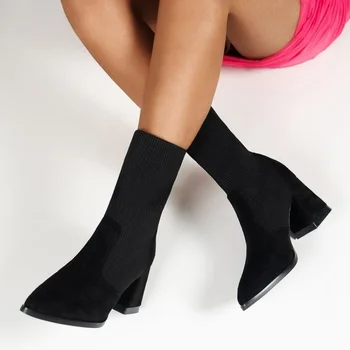 2023 Есенно-зимни нови удобни дамски ботуши с остри пръсти, женски прости обувки Sweet Wild с цип
