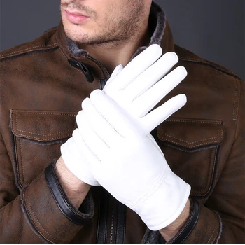 2023 Зимни Бели ръкавици от естествена кожа За Мъже И жени, запазването на топлина, Обикновена ръкавици от овча кожа на китката