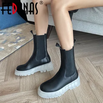 FEDONAS 2023, основни дамски къси ботуши от естествена кожа на платформа с високо качество, всеки ден на улицата ботильоны, Есенно-зимни дамски обувки
