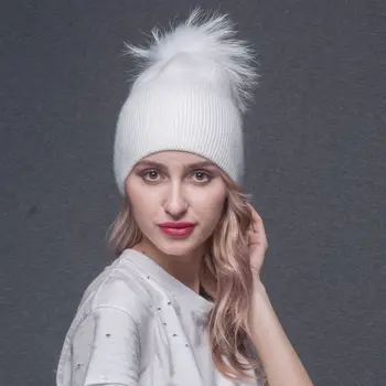 JANEFUR Промоцията, Дамска шапка-бини с Помпоном от естествена кожа на миеща мечка, 2023, Модни Топла Мека зимна шапка от ангорского кашмир