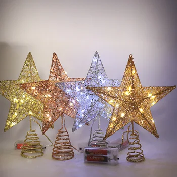 Led лампа под формата на елхи с петолъчна звезда, Светлината Коледна украса на батерии за дома, Коледа орнамент Навидад