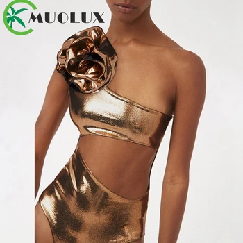 MUOLUX Ретро 3D Цвете 2023, едно Парче на Женски Бански костюм от Неравности на Раменете, Бански Костюм, Бразилският Лятна Плажно Облекло, Монокини