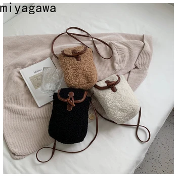 Miyagawa, Нова Плюшен Чанта за мобилен телефон в Контрастен Цвят, Просто Корея Малка Чанта през рамото си, през рамо, Жените в Есенно-Зимната Реколта Чанта