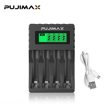 PUJIMAX 1,2 В AA/AAA Ni-MH Ni-Cd Акумулаторни Батерии, Зарядно Устройство с Intelligent LCD дисплей Зарядно Устройство със защита от претоварване Сигурно