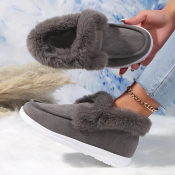 Rimocy/ Топли зимни обувки от изкуствена кожа; Дамски зимни обувки подметка от плътен плюш; Дамски Удобна Нескользящая обувки на плоска подметка с памучна подплата