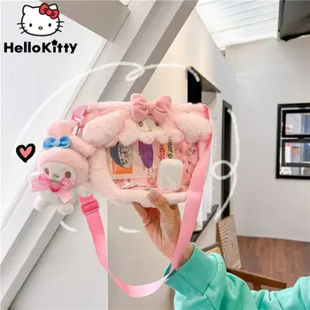 Sanrio Melody Kuromi Аниме Дамски Плюшен Чанта през рамо Y2k Kawaii Cinnamoroll Чист Чанта на Рамото За Момичета Корея, Сладка Женствена Чанта