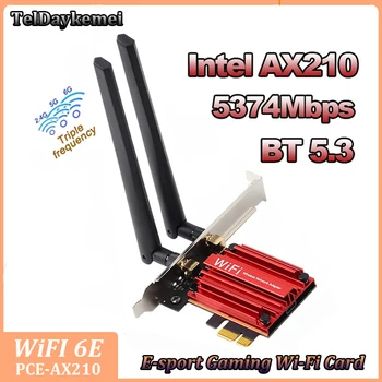 WIFI 6E Bluetooth 5,3 за Intel AX210 PCIE WiFi Адаптер 5374 Mbit/три-бандов Безжичен WiFi 6 Мрежова карта, Windows 10 11 за PC