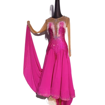Бална рокля от Висок клас, Розова пола с диаманти, Голяма пола за валс, Професионално облекло за възрастни