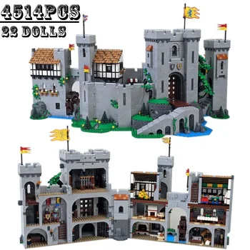В ПРИСЪСТВИЕТО на Новия Замък на Крал Лъв Строителни Блокове Модел Fit 10305 Творчески Средновековна Къща Тухли на 4 514 бр. Играчки за Момчета Подаръчен Комплект