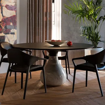 Внесени столове от кръгъл плот от естествен мрамор, италиански маса по поръчка
