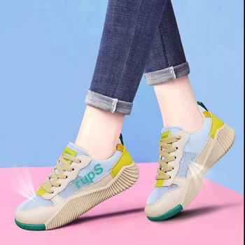 Дамски ежедневни обувки са с дишаща мрежа, Лятна новост 2023 г., дамски маратонки на платформа с шнур, трайни дамски обувки за тенис