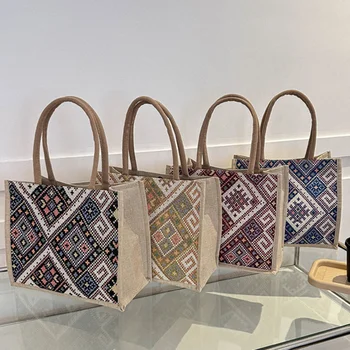 Дамски ежедневни чанта за пазаруване в етнически стил, чанта-прашка, Голяма чанта голям от плащаницата, Модерни еко-чанти за рамо