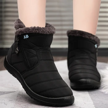 Дамски обувки, непромокаеми зимни обувки, Дамски плюшени зимни обувки, Дамски топли ботильоны, Зимни обувки, дамски ежедневни обувки големи размери