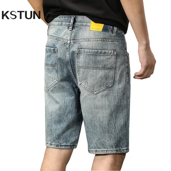 Дънкови къси панталони за мъже, ежедневни панталони, мъжки градинска дрехи директно намаляване, мъжки летни къси панталони, панталони оверсайз дължина до коляното, син, от най-високо качество