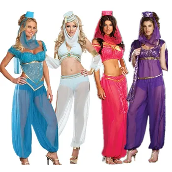 Елегантни дамски рокли за Хелоуин, Секси Рокля Богиня на Танца на Корема, Арабски Танцов костюм на Принцеса Жасмин Аладин