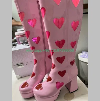Женски обувки Мери Джейн във формата на розово сърце, модел обувки на платформа и масивна ток, цип отстрани, елегантни нови маратонки за бягане, размер 46