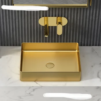 Златни мивка за баня в скандинавски стил от неръждаема стомана, Съвременна вик, Лека Луксозна Мивка върху платформата, Хотелска мивка, Черна мивка