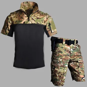 Камуфляжный Комплект Бойна форма с къс ръкав Army Фен на CS, Тактическа риза, къси Панталони, Костюми, Летни Мъжки Военна облекло за тренировки на открито