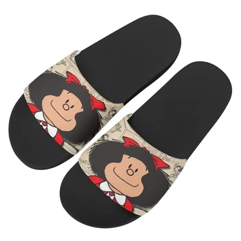 Красиви дамски чехли с анимационни герои за момичета, Прекрасни обувки на плоска подметка с принтом Mafalda за почивка, Празнични подаръци, Направи си сам, Трайни дамски сандали Унисекс