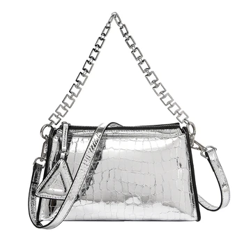Луксозни чанти през рамо от лачена кожа с изображение на Крокодил, за жени 2023, Дизайнерски дамски чанти, Дамски чанти-месинджър