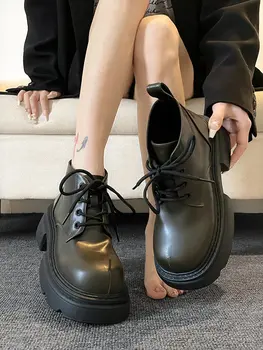 Марка дамски обувки на плоския обувки с кръгло бомбе, Обувки дантела, Дамски модни есенни обувки в стил Рок 2023, дамски обувки в стил Лолита