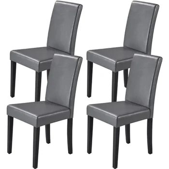 Меки трапезни столове Parson с крака от масивно дърво, комплект от 4 заведения за хранене столове от PVC, PP, подобно на гъба дърво и метал