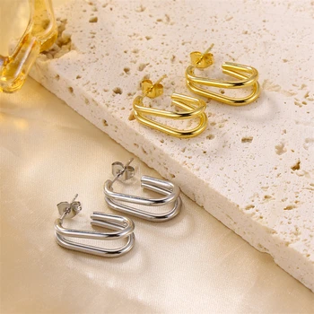 Модни дамски обеци от неръждаема Стомана, златен, сребърен цвят С-образна форма, прости женски подаръци за годишнина