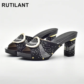 Нов прием на сватбени обувки, дамски обувки за булката 2023, Дизайнерски луксозни вечерни обувки в африканския стил, украсени с кристали