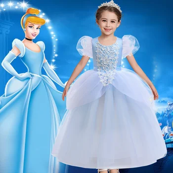 Нова бална рокля за момичета Disney, Cosplay, рокля на принцеса Пепеляшка, Карнавальное облечи за Хелоуин, детско парти за момичета, подарък за рожден ден