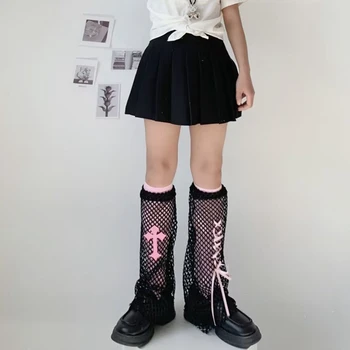 Нови Модни Дамски Сладки Гамаши С Кръстосан Дизайн, Чорапогащи до коляното, Копчета за Обувки, Японски Дълги Чорапи Harajuku Kawaii, Топла Разпродажба