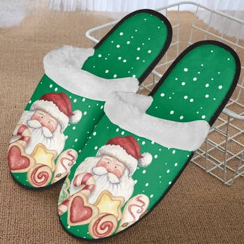 Нови памучни чехли за жени с анимационни принтом Дядо Коледа и лакомства, топли дизайнерски обувки с кръгло бомбе, брандираната нескользящая зимни обувки Zapatos
