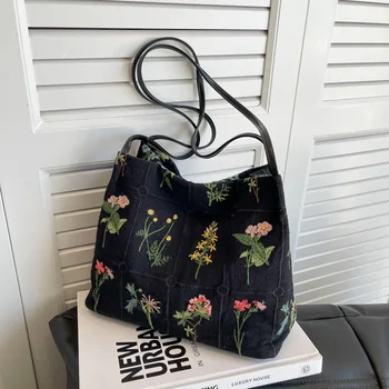 Реколта чанта през рамо с цветна Фигура, Дамски Чанти-тоут бельо от Памучен плат, с Модерна дамска чанта