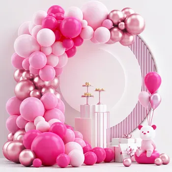 Розова Метална венец от балони, Комплект за арки, декорация за партита в чест на рождения Ден, Детски аксесоари за рожден Ден, Латексный балон, Детски душ