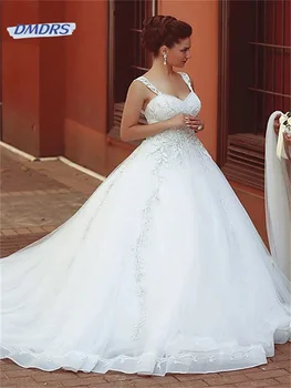 Романтична Сватбена рокля с деколте във формата на сърце и ръкав-майкой, Елегантна сватбена рокля трапецовидна форма с дължина до пода, с Плажна Vestidos De Новия