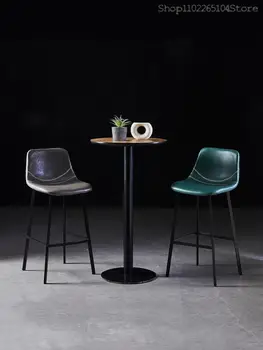 Скандинавски бар стол, модерен прост бар стол, Висок семеен стол с облегалка, лампа за прием на Гости, Луксозен iron бар стол