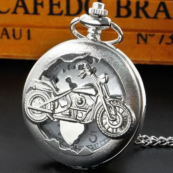 Сребристи кристални джобни часовници в мотоциклетном стил, Мъжко детско стръмен колие с веригата, подаръци reloj hombre