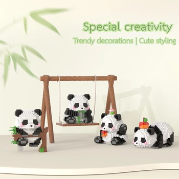 Съберете играчка за деца под формата на сладка панда, Строителен тухла, украса за дома, кукла-животно, серия 