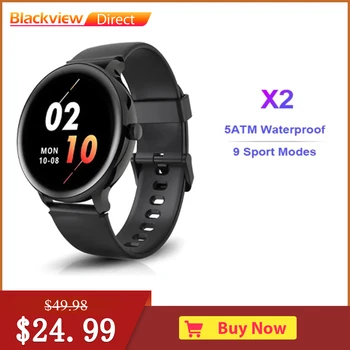 Умен часовник Blackview X2 с потребителски циферблат за мъже и жени, Умни часовници с висока разделителна способност, Спортен фитнес тракер, Умен часовник е Водоустойчив IP67