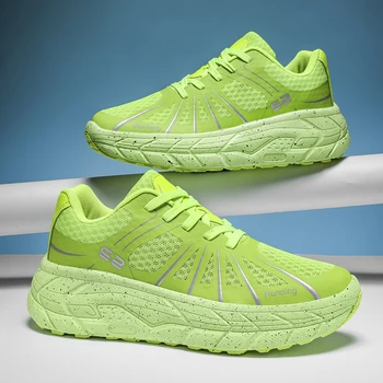 Флуоресцентни зелени маратонки за бягане за мъже, обувки за жени, Унисекс, спортни обувки за бягане на открито, тенденция на спортни обувки, 41 и 42, Дамски