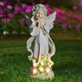 Цвете фея, лека нощ на слънчевата енергия, статуята е от смола, градина, двор, Вила, Декорация за дома, Момиче-ангел, Занаяти, Фигурки, Предмети на изкуството