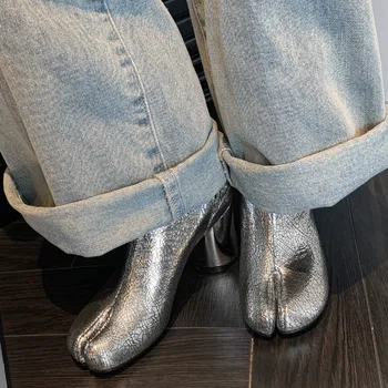 【ENMAYER】 Дамски обувки-täby с разцепени пръсти, женски ботуши на висок Ток 7,5 см, ботуши на свински крака, Сандали, Дамски обувки За Почивка В кръгла пета